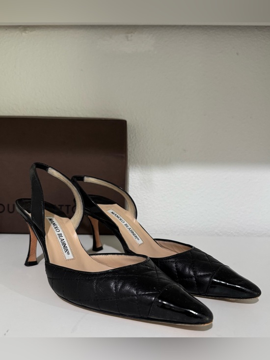 Manolo Blahnik Shoes - Manolo Blahnik Black Quilted Patent Leather Slingback Pumps